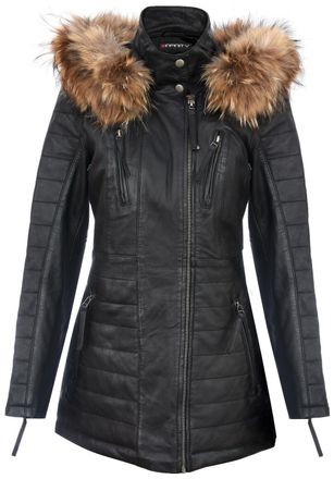 Infinity Leather Dames slim fit leren parka-jas met capuchon-Northam