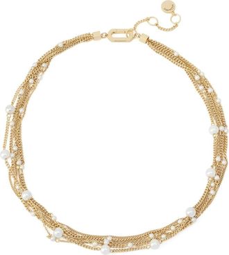 AllSaints Faux Pearl Layered Necklace in Pearl/Vintage Gold at Nordstrom