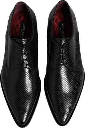 Dolce & Gabbana Black Leather Lace Up Dress Men Derby Shoes Python