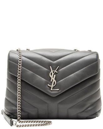 Saint Laurent Grey Matelasse Calfskin Monogram Loulou Chain Small Shoulder Bag (Authentic Pre-Loved)