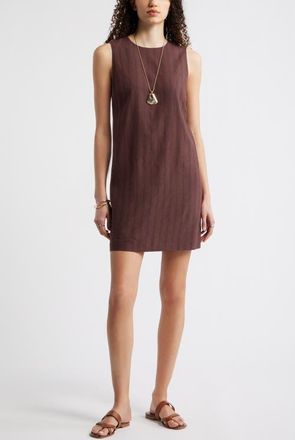 Nordstrom Sleeveless Linen Blend Minidress in Brown- Black Sonjay Stripe at Nordstrom, Size Xx-Large