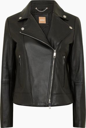 HUGO BOSS Womens Womens Sajin Leather Jacket - Black - Size: 16
