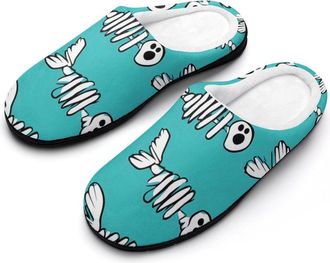 Generic Fish Bones Pattern Mens Slippers Slip On Comfortable Fleece Cotton House Shoes Winter