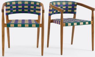 La Redoute Interieurs Set van 2 tafelarmstoelen, massief teakhout en geweven hars, Bianca