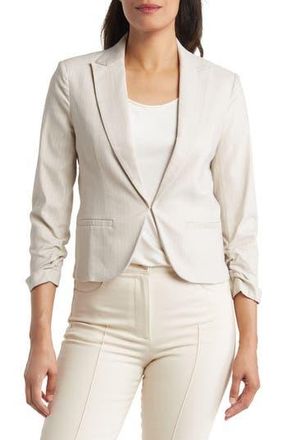 Amanda + Chelsea Pinstripe Ruched 3/4 Sleeve Blazer in Stone/White at Nordstrom Rack, Size Medium P