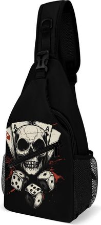 Generic Poker Skull Dice Unisex Shoulder Bags Casual Crossbody Chest Bag Sling Backpack for Hiking Cycling Travel