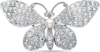 Pragnell Edwardian platinum diamond and pearl brooch - women - Pearl/Diamond/Platinum - One Size - Silver
