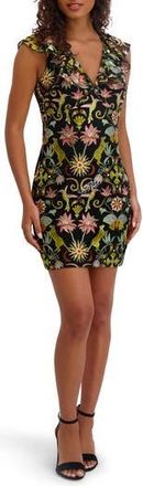 Siena My Balconia Embroidered Mesh Body-Con Minidress in Black Multi at Nordstrom Rack, Size 14
