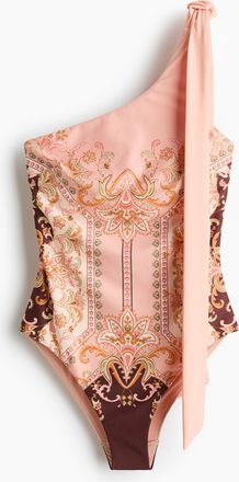 H&M One-Shoulder-Badeanzug mit wattierten Cups - Puderrosa/Paisleymuster