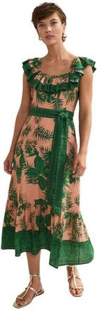 Phase Eight Sandra Ruffled Square Neck Midi Dress in Coral at Nordstrom, Size 12