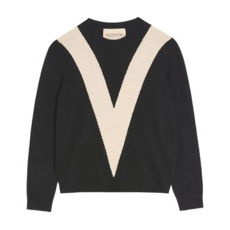 Valentino Truien & Vesten, Heren, Zwart, L, Wol, Wol trui met ingelegd V-logo