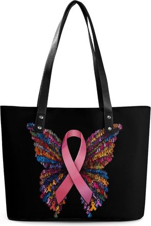 Generic Breast Cancer Rainbow Ribbon Butterfly Tote Bags for Women Cute Shoulder Purses Handbags