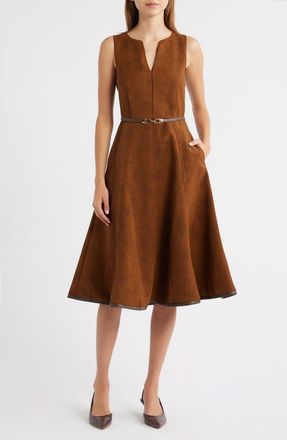 En Saison Eloise Faux Suede Midi Dress in Brown at Nordstrom, Size X-Small