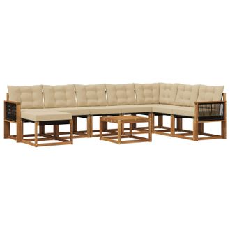 vidaXL Conjunto De Sof&aacute;s De Exterior Con Coj&iacute;n 9 Pcs Natural Y Beige Vidaxl