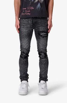 mnml Rhinestone Distressed Skinny Jeans in Vintage Black at Nordstrom, Size 38