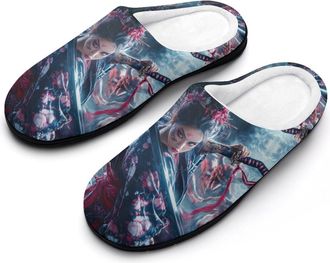 Generic Samurai Woman And Evil Mens Slippers Memory Foam Winter Warm Sandals Slip On House Shoes Size 7-14