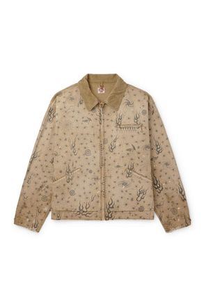 Saint Mxxxxxx + Dr. Woo Corduroy-Trimmed Distressed Printed Cotton-Canvas Jacket