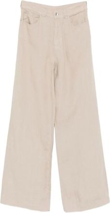 Emporio Armani Wide Trousers, female, Beige, Size: W31 Linen Trousers
