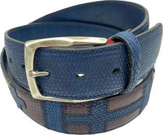 Paolo Vitale Lizard Leather Belt - unisex - Riemen - Blauw - 85 CM - Leer - Accessoires