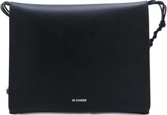 Jil Sander Tangle Flat Shoulder Bag - Heren - Schoudertassen - Zwart - ONE Size - Leer - Tassen