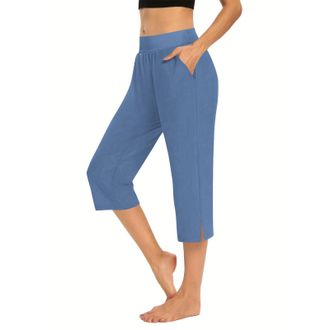 Generic Three Quarter Length Trousers Women Lounge Yoga Capri Pants Ladies Cropped Trousers Solid Color High Waist 3/4 Trouser Summer Loose Athletic Joggers P