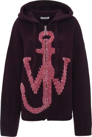 J.W.Anderson Hoodies & sweatvesten, Dames, Paars, S, Wol, Anchor Zip-Up Hoodie