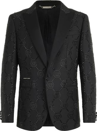 Philipp Plein Wollen Blazer Met Stin Details Monogram - Heren - Blazers - Zwart - M - Wol - Jassen