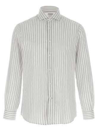 Brunello Cucinelli Striped Canvas Shirt Shirt And Blouse White