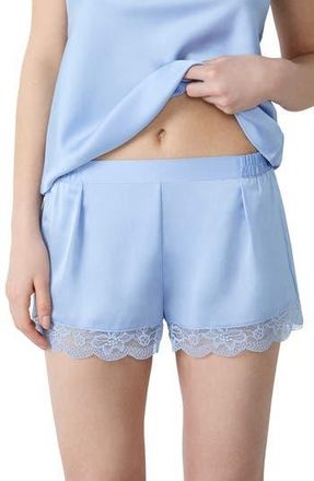 Etam Desire Lace Trim Satin Tap Shorts in Light Blue at Nordstrom Rack, Size X-Small