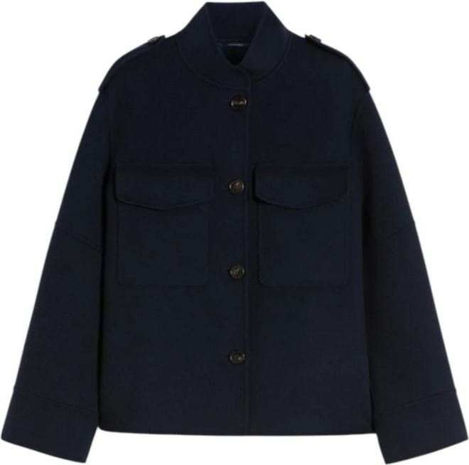 Light Jackets, female, Blue, S, Short Wool Jacket with Shoulder Straps