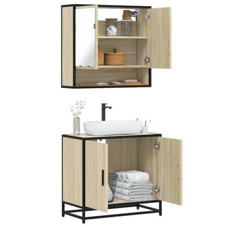 Berkfield Home 2 Piece Bathroom Furniture Set Sonoma Oak Engineered Wood in Brown