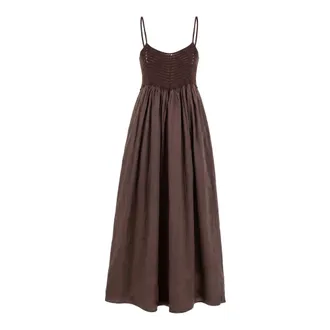 Jucca Maxi Dresses, female, Brown, Size: XS Abito lungo con top in maglia crochet