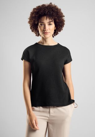 Street One Shirttop STREET ONE, Damen, Gr. 38, schwarz, Jersey, Obermaterial: 50% Baumwolle, 50% Polyester, unifarben, regular fit taillenbedeckt, Rundhals, Tops