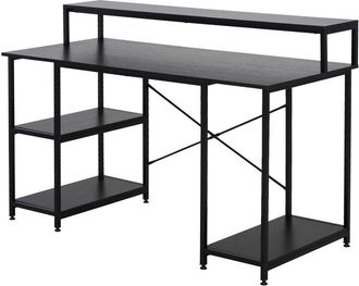 HOMCOM Homcom - Mesa para Computadora con Estantes Pies Ajustables Marco Metal 140x60x93 cm