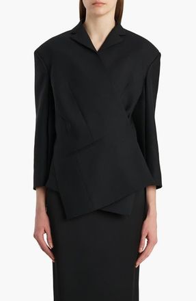 Khaite Palto Asymmetric Wool & Silk Cady Wrap Jacket in Black at Nordstrom, Size 6