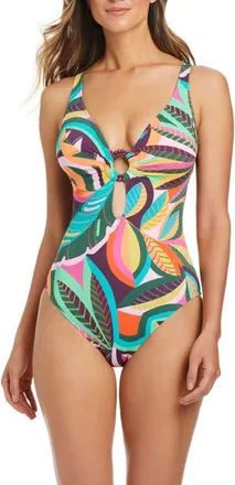 Bleu Rod Beattie Tropical Print One-Piece Swimsuit in Multi at Nordstrom, Size 14