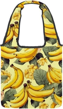 Generic Art Fruits Banana Reversible Canvas Shoulder Tote - Double-Sided Print, 12oz Cotton, 27cm Drop, Fold-Flat Bag for Travel, Shopping, Street Outings