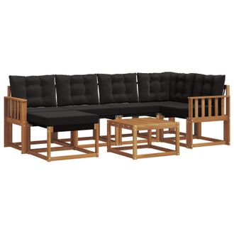 vidaXL Conjunto De Sof&aacute;s De Exterior Con Coj&iacute;n 7 Pcs Natural Y Negro Vidaxl