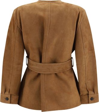 Max Mara Womens Suede Leather Jacket With Belt Cammello Lamb