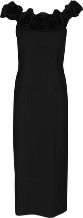 Rotate Black Crepe Midi Dress With Floral Print