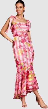 Coast Printed Organza Bow Maxi Dress in Pink at Nordstrom, Size 10