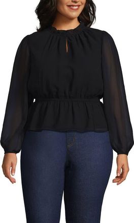 Lands End Chiffon Peplum Top in Black at Nordstrom, Size 1 X