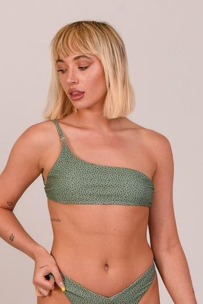 OOSC Sahara Sage Cold Shoulder Bikini Top in Khaki Cheetah Print at Nordstrom, Size Medium