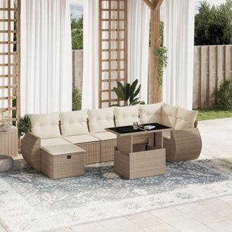 vidaXL Set De Sof&aacute;s De Jard&iacute;n Y Cojines 8 Piezas Rat&aacute;n Sint&eacute;tico Beige Vidaxl