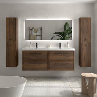 Cygnus Bath Mueble De Ba&ntilde;o Runa 140cm Nogal 4 Cajones Lavabo Toscana 2 Pozas Carga Mineral
