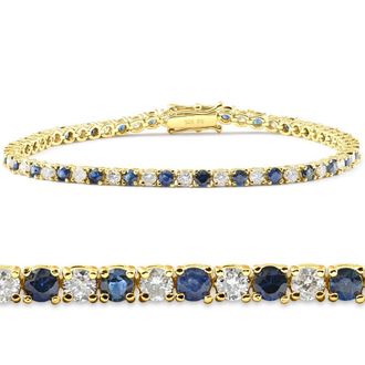 Pompeii3 3ct Blue Sapphire & Diamond Tennis Bracelet 14K Yellow Gold 7