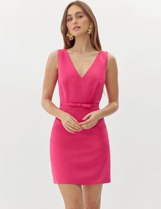 Adelyn Rae Barbara Satin Flare Mini Dress In Deep Pink