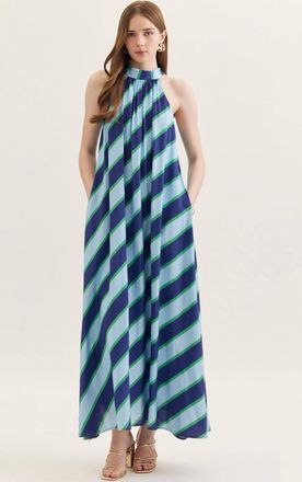 Entro Classy Striped Maxi Dress In Navy And Green