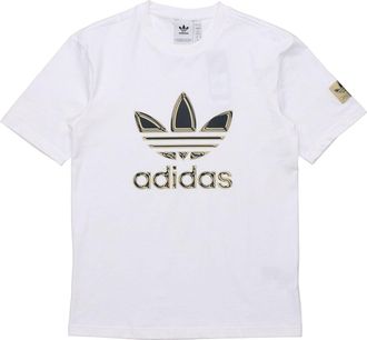 adidas Originals Logo Printing Sports Short Sleeve Tee White Gold Black GT4371