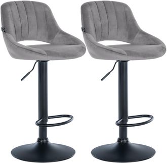 Clp Juego De 2 Taburetes De Bar Milet De Terciopelo Gris Oscuro Metal Negro Mate